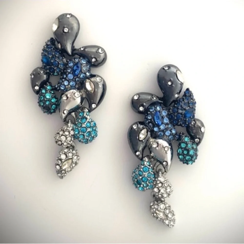ALEXIS BITTAR • Gunmetal Blue Ombre Crystal Paisley Articulated Post Earrings